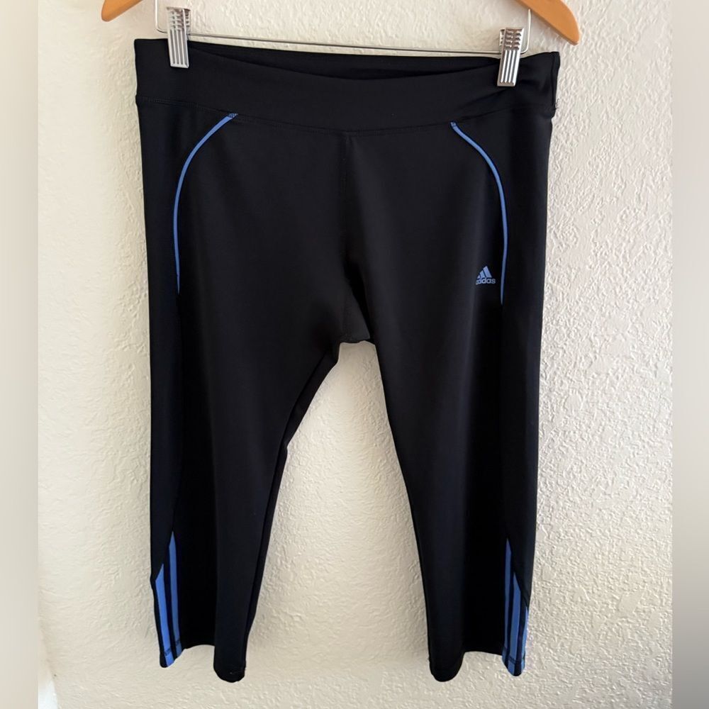 Adidas Women's Black Capris leggings with Blue Highlights